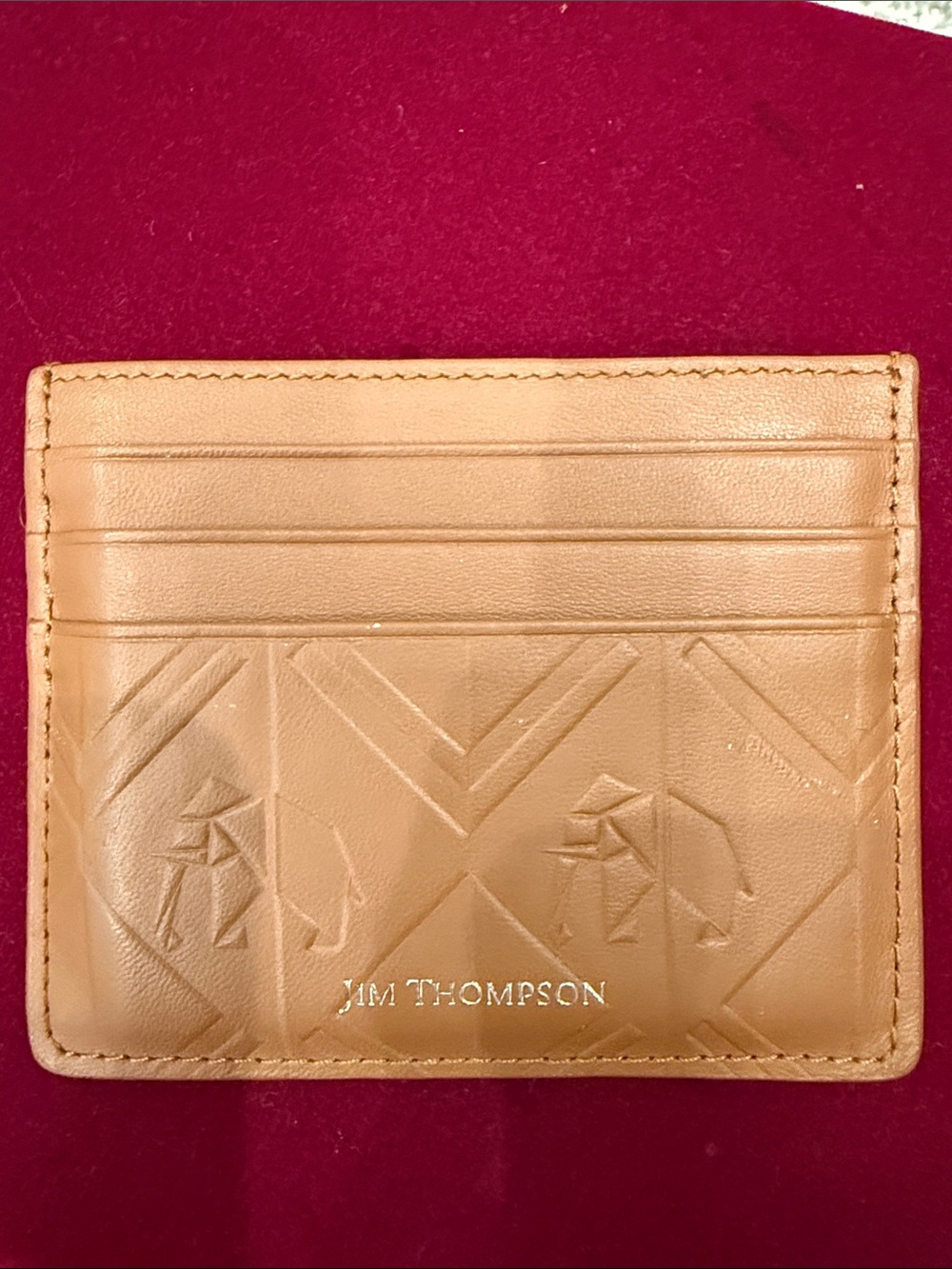 Jim Thompson Camel Leather Card Sleeve with Embossed Elephant Motif